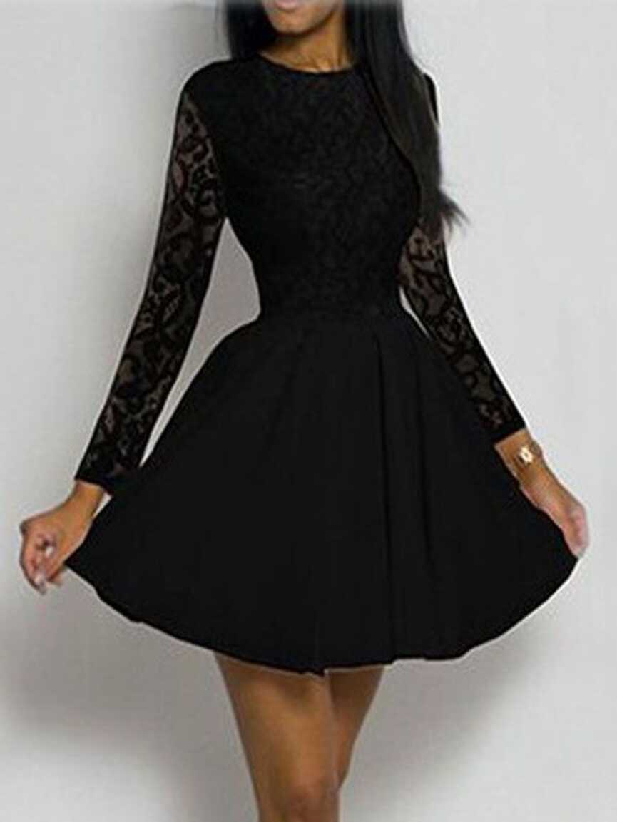 Black Lace Pleated High Waisted Tutu Long Sleeve Sweet Homecoming ...