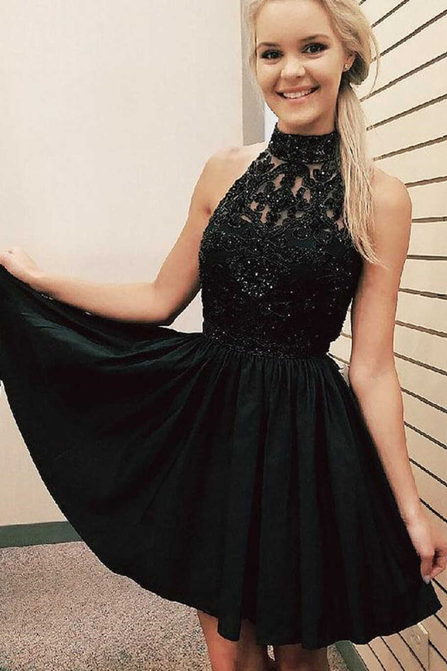 Black Lace Prom Dress Short | sincovaga.com.br