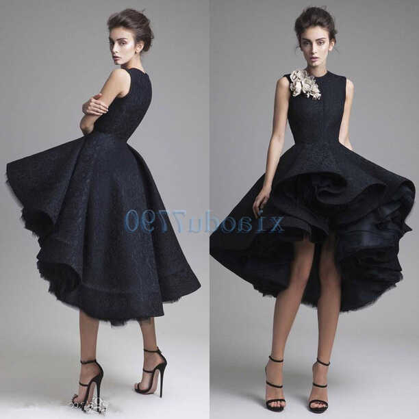 Black Lace Short High Low Prom Evening Party Dress Cocktail ...