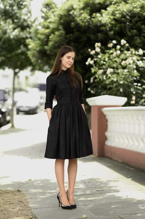 Black Linen Shirt Dress Modest Simple Dress With Pockets by Mrs ...