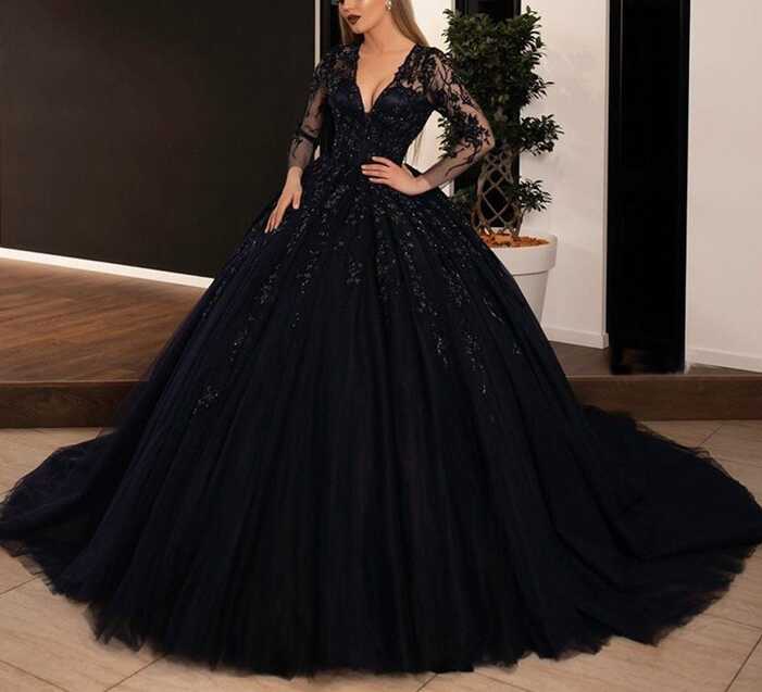 Black Long Sleeve Ball Gown - Etsy