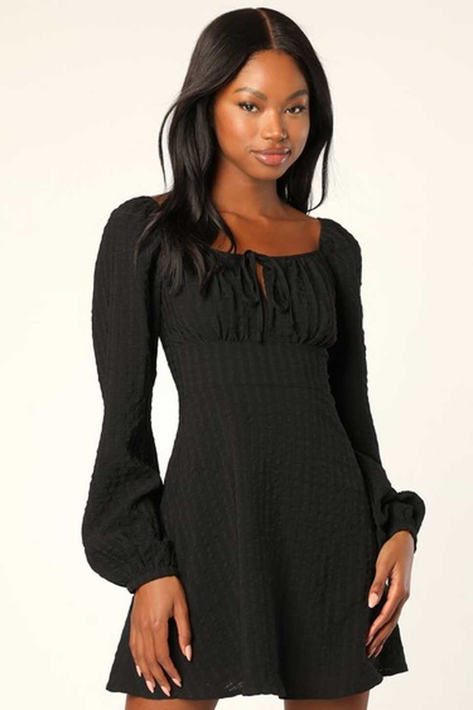 Black Long Sleeve Dress - Mini Dress - Puff Sleeve Dress - Lulus