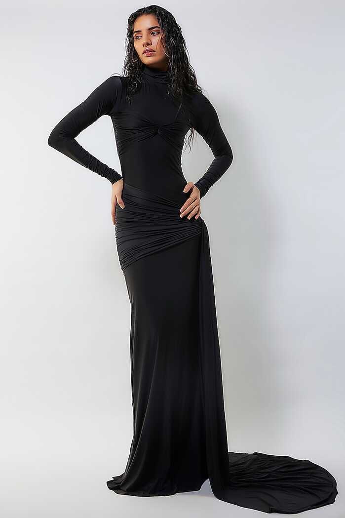 Black Malai Lycra Bodycon Maxi Dress Design by Deme by Gabriella ...