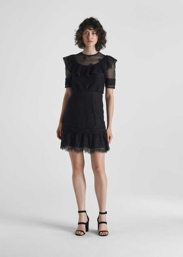 Black Mariah Lace Ruffle Dress | WHISTLES | Whistles UK |