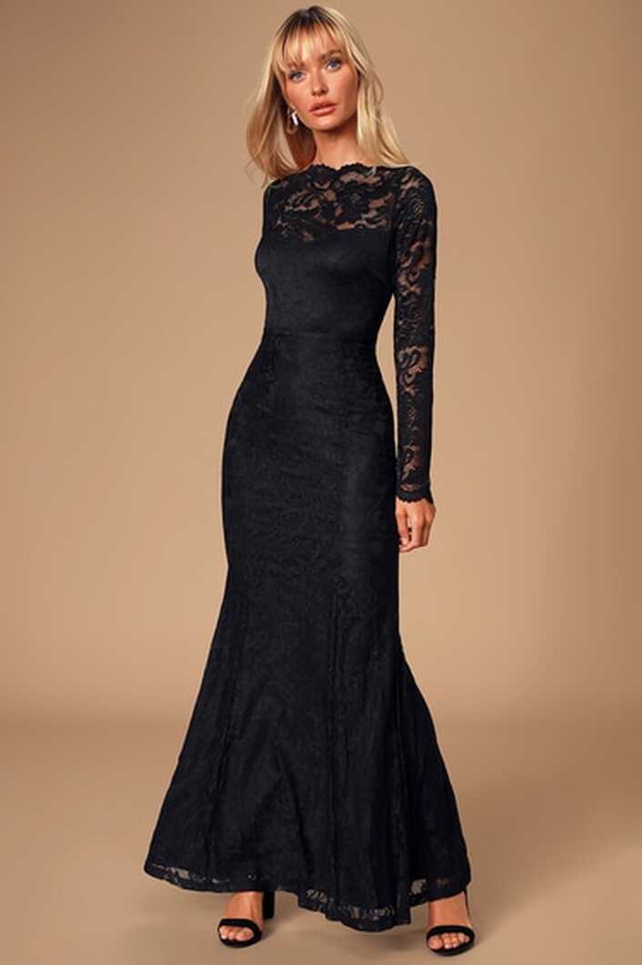 Black Maxi Dress - Lace Maxi Dress - Long Sleeve Maxi - Lace Gown ...