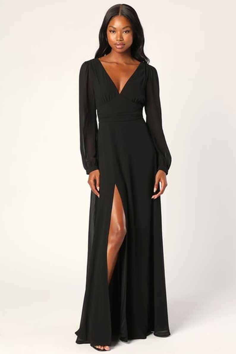 Black Maxi Dress - Long Sleeve Maxi - Chiffon Maxi Dress - Lulus