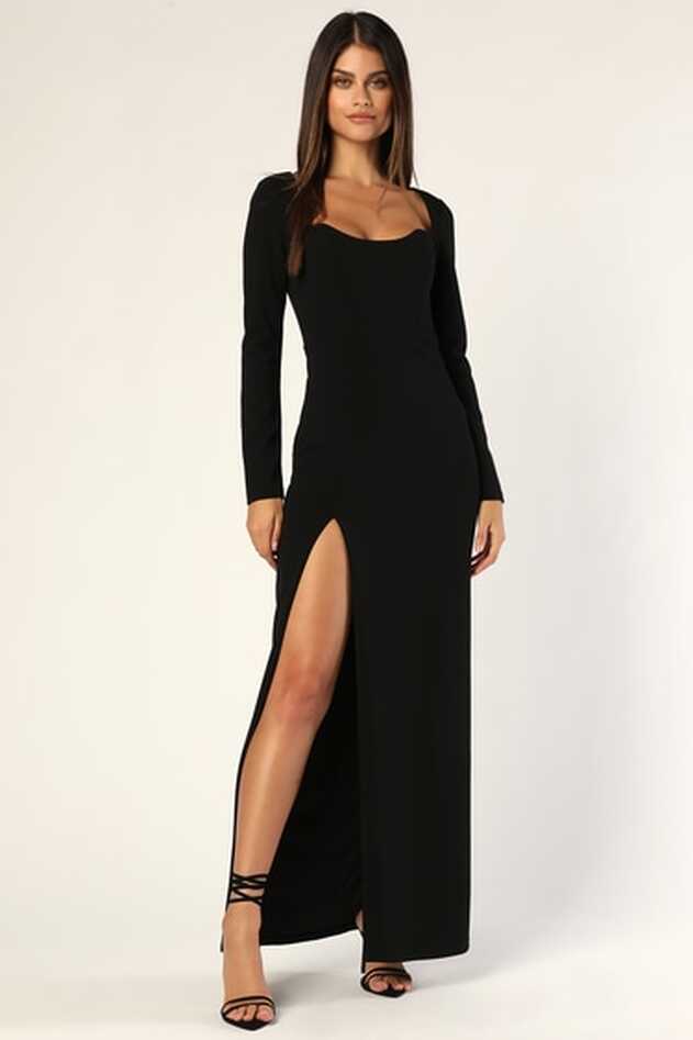 Black Maxi Dress - Long Sleeve Maxi Dress - Corset Maxi Dress - Lulus