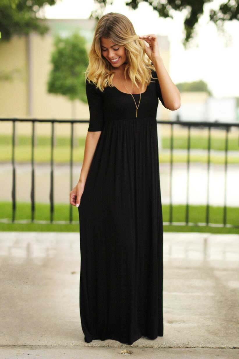 Black Maxi Dress with 3/4 Sleeves | Black Long Dress | Casual Maxi ...