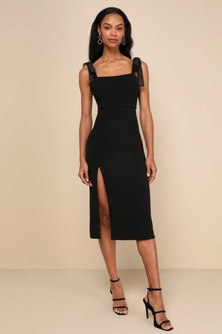 Black Midi Dress - Bodycon Midi Dress - Tie-Strap Midi Dress - Lulus