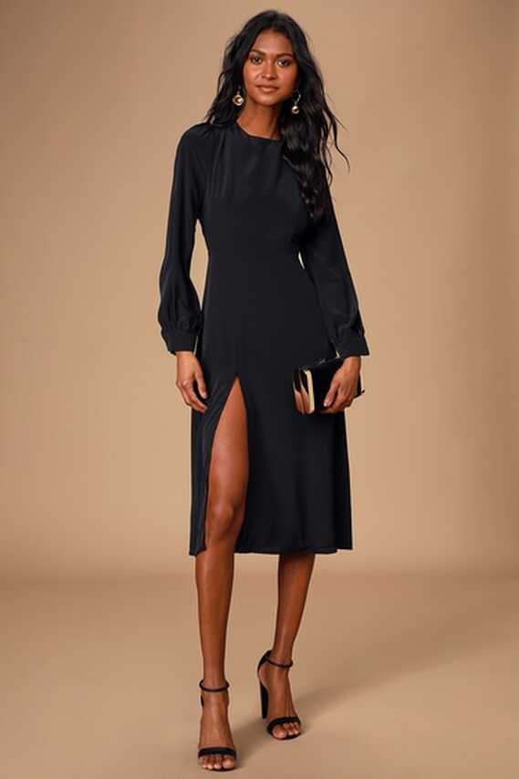 Black Midi Dress - Long Sleeve Dress - Sexy Open Back Dress - Lulus