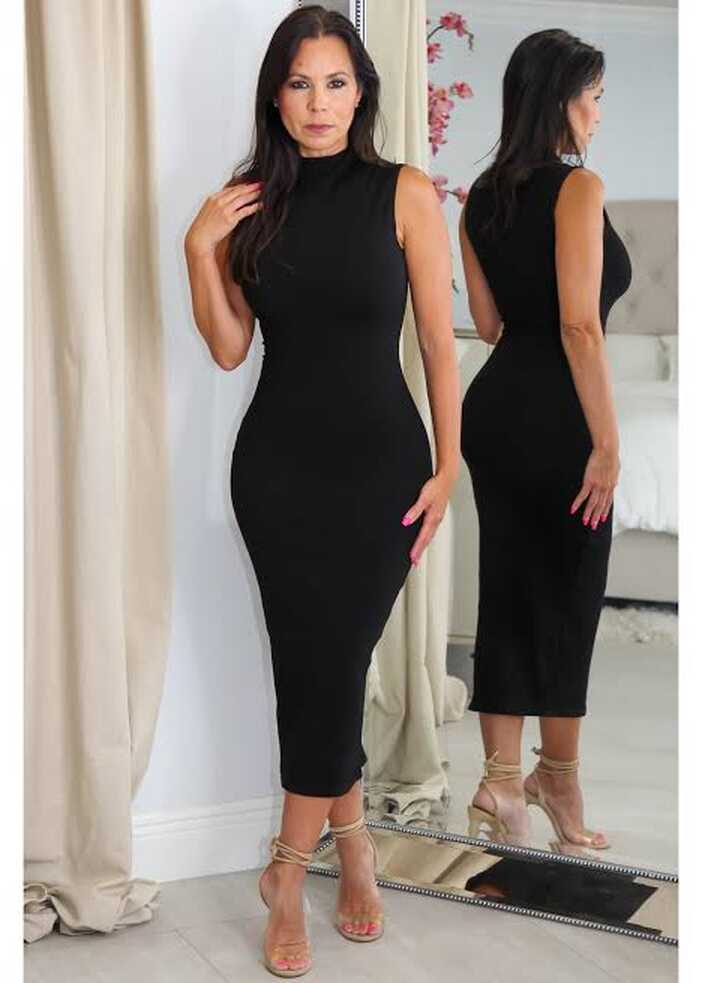 Black Midi Sleeveless Bodycon dress - Happy Wishy