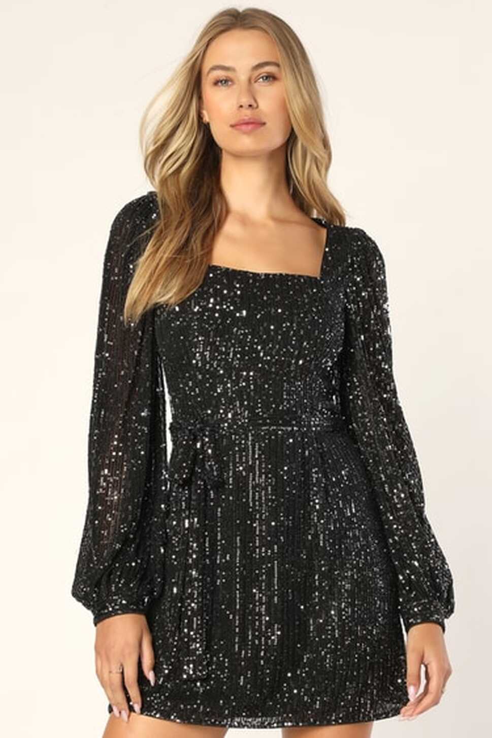 Black Mini Dress - Sequin Dress - Long Sleeve Dress - Lulus