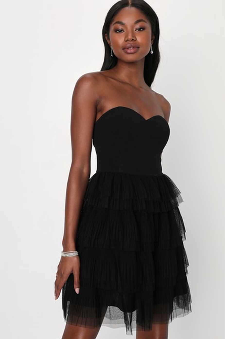 Black Mini Dress - Strapless Mini Dress - Tiered Tulle Dress - Lulus