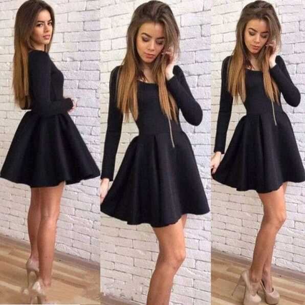 Black Mini Short Homecoming Dresses Elegant Jewel Long Sleeve ...