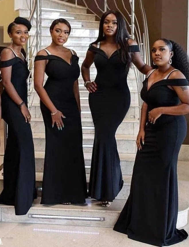 Black Off the Shoulder Bridesmaid Dresses Satin Wedding Guest ...