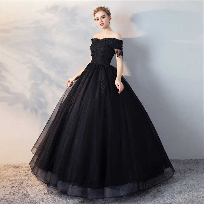 Black Organza Renaissance Ball Gown with Tassels &amp; Beading (Custom ...