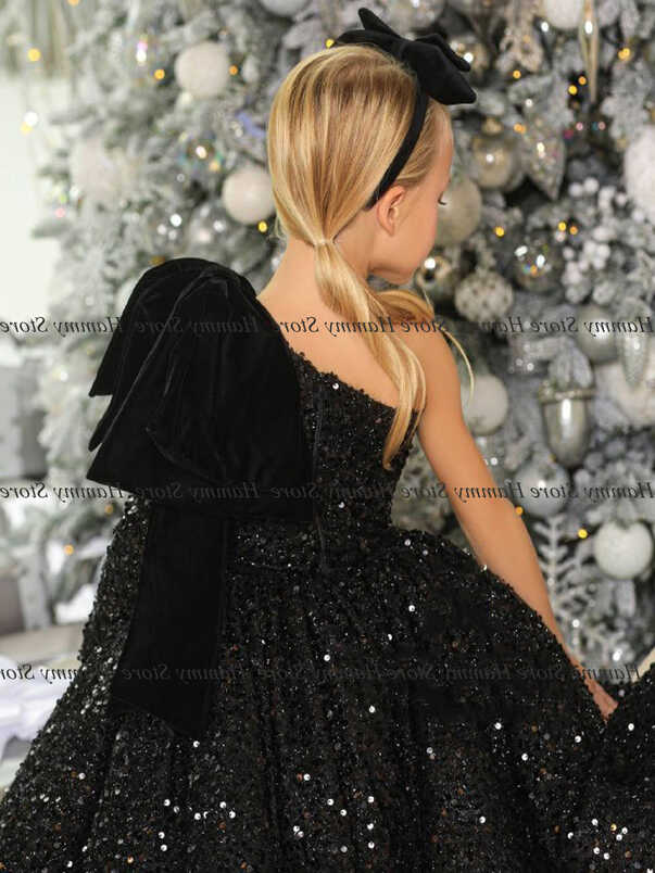 Black Party Dress One Shoulder | Flower Girl Sequins Dress | Black ...