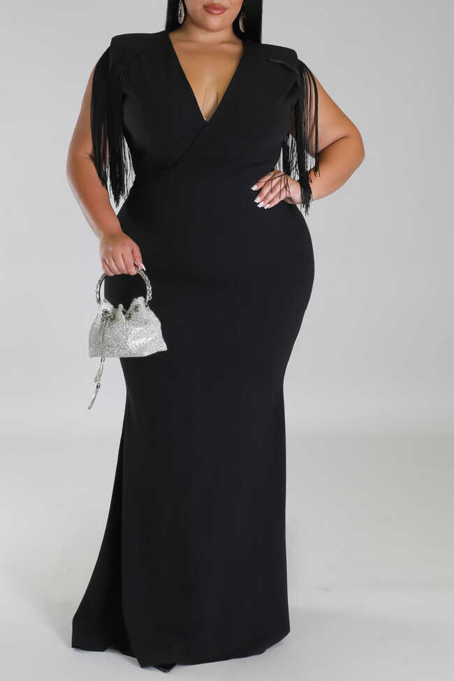 Black Plus Size Fringe Formal Maxi Dress – Rebel Rose Boutique