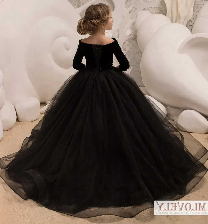 Black Princess Ball Gown Kids Pageant Dress With Elegant Half ...