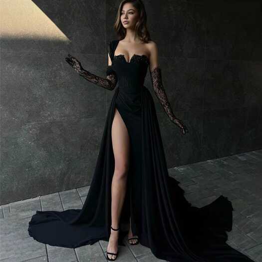 Black Prom Dresses Side Split Evening Dresses Elegant For Women ...