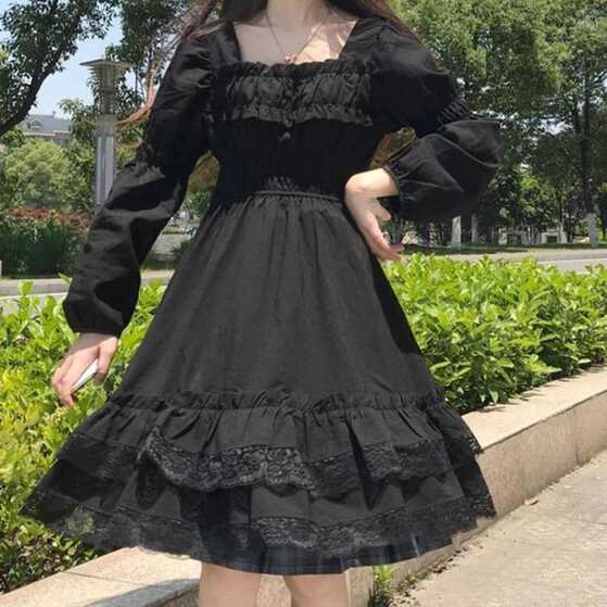 Black Punk Fairy Grunge Mini Lace Dress Women Harajuku Kawaii ...