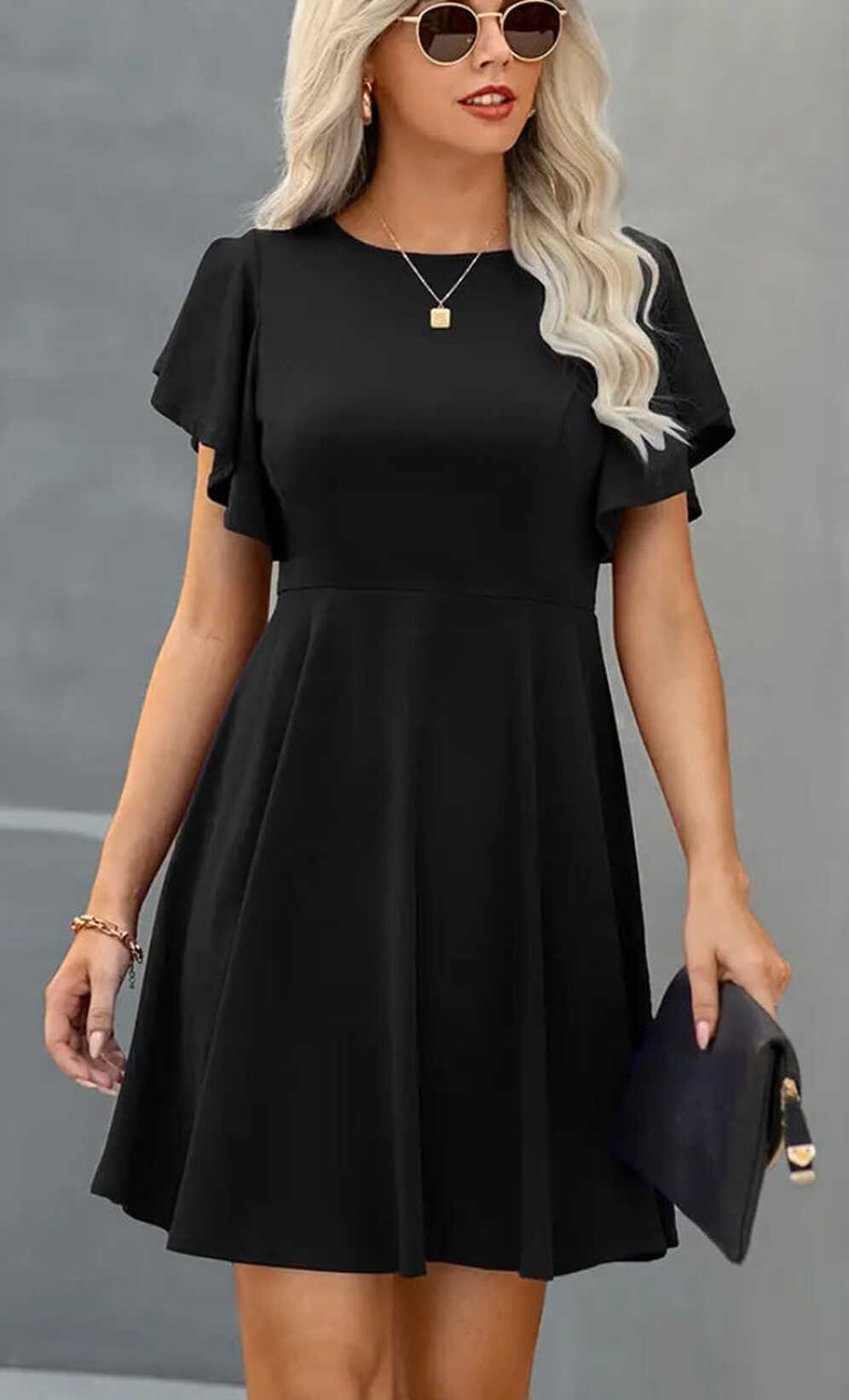 Black Ruffle Sleeve A-line Short Dress – Morties Boutique