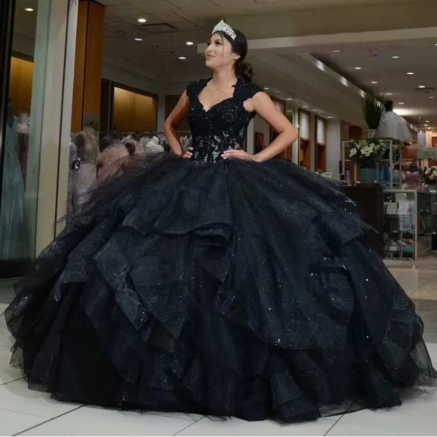 Black Ruffles Princess Quinceanera Dresses Sweet 15 16 Prom Party ...