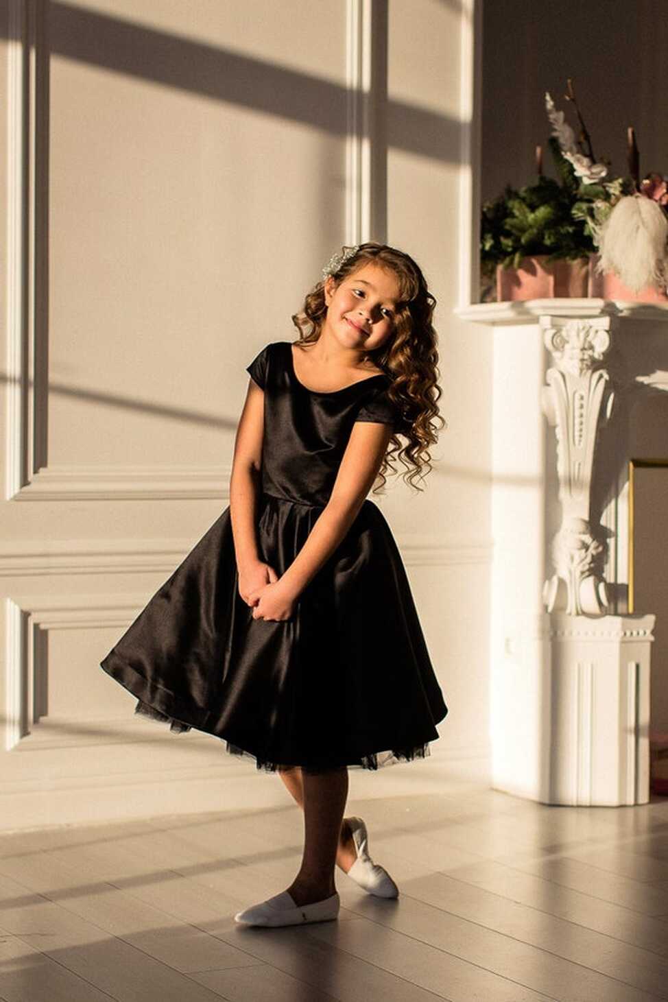 Black Satin Flower Girl Dress, Birthday Party Flower Dress, Flower ...