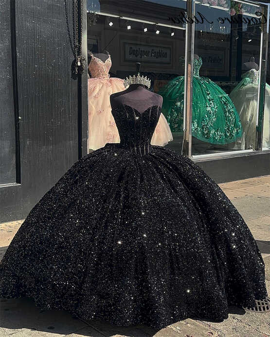 Black Sequin Quinceanera Dresses Ball Gown 2024 Princess Sweet 16 ...