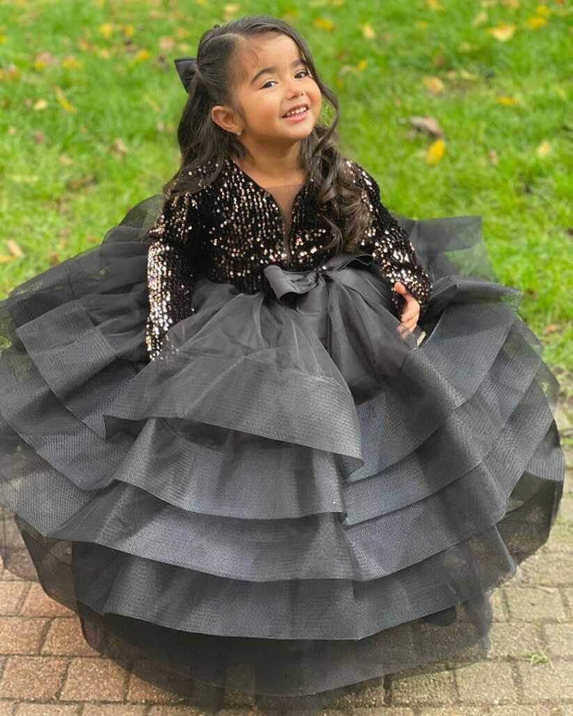 Black Sequined Baby Puffy Dress, Toddler Party Dress, Baby Girl ...