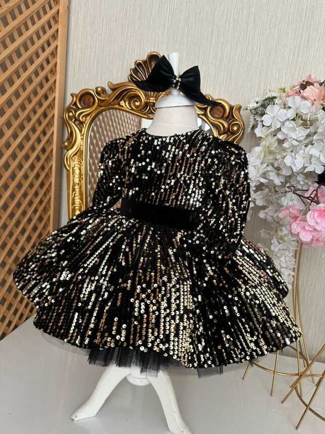 Black Sequined Toddler Girl Dress, Baby Fancy Girl Dress, Black ...