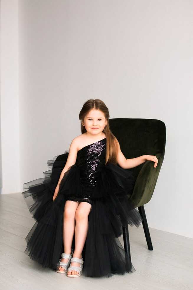 Black Sequins Girl Tulle Dress One Shoulder Dress First Birthday ...