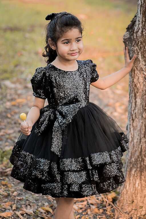 Black Sequins Layered Dress For Girls Design by Toplove at ...