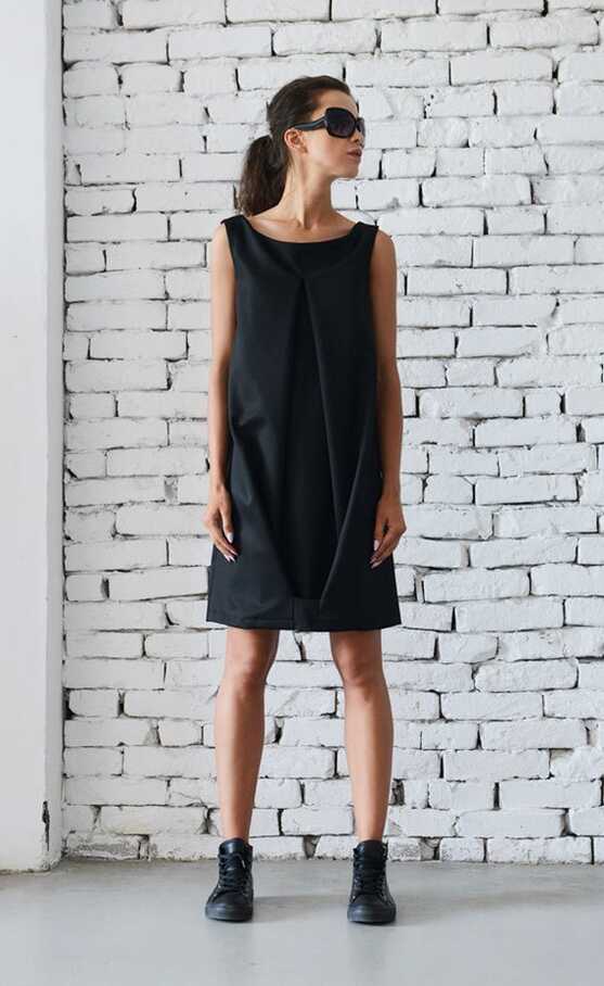 Black Short Dress/extravagant Loose Tunic/sleeveless Casual Dress ...