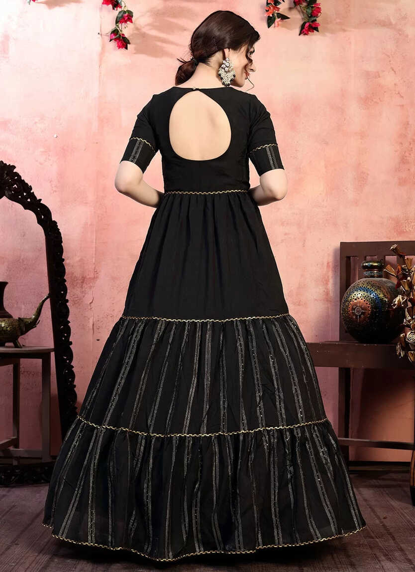 Black Silk Indian Gown Designs For Wedding – Gunj Fashion