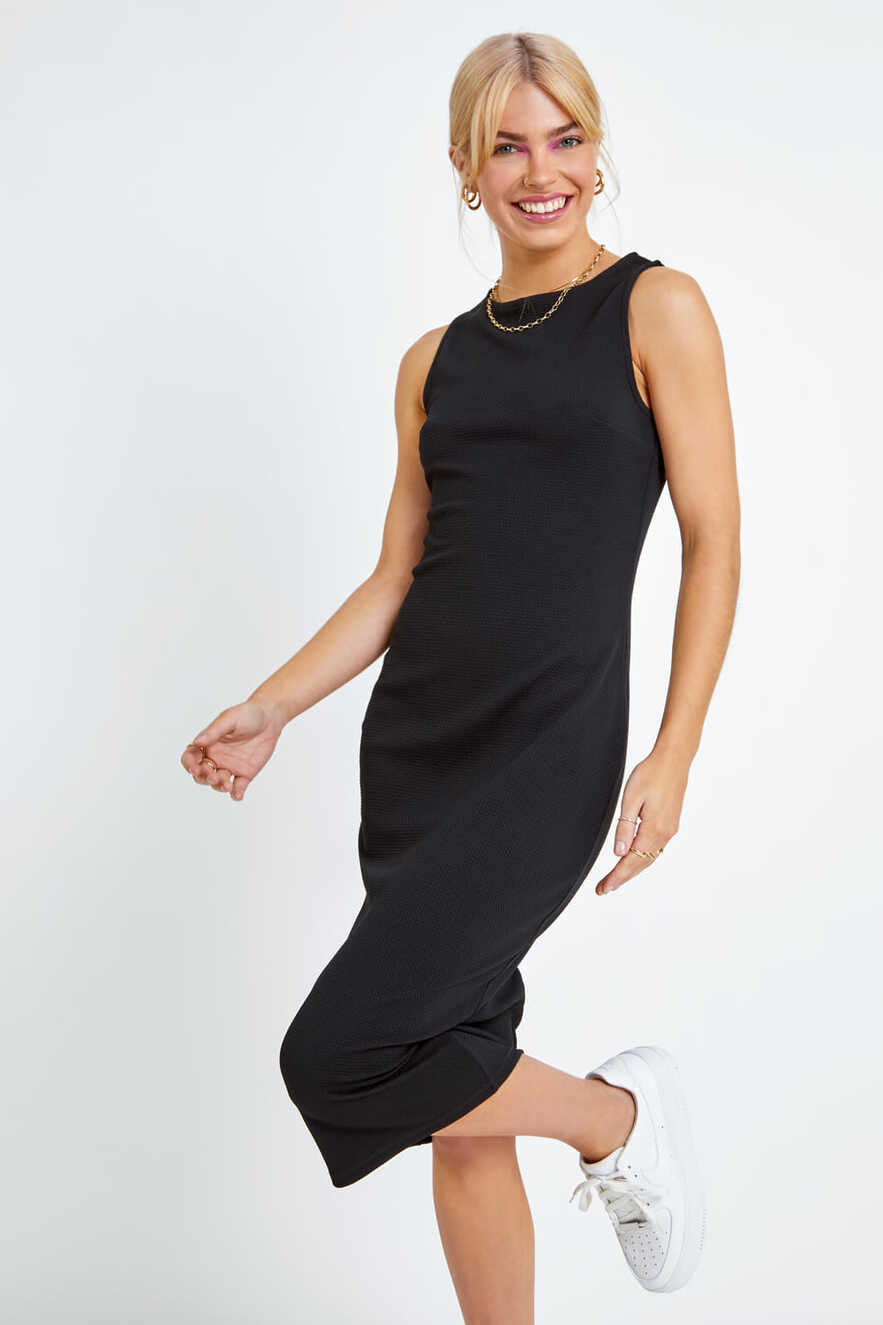 Black Sleeveless Midi Stretch Dress | Dusk UK