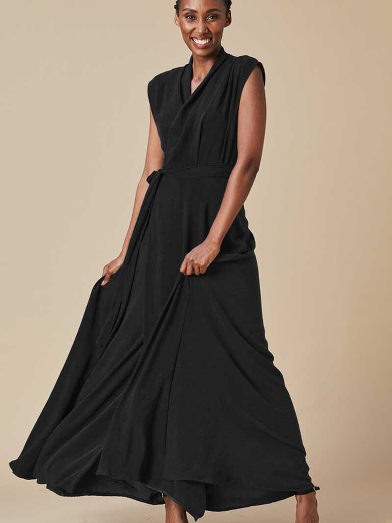 Black Sleeveless Wrap Dress, South Africa | Equilibrio