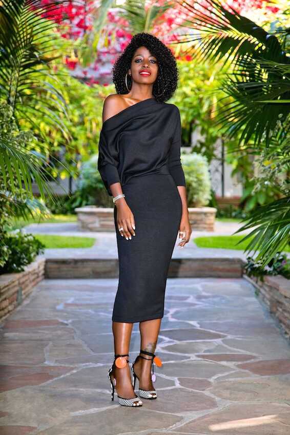 Black Slouchy Off Shoulder Midi Dress