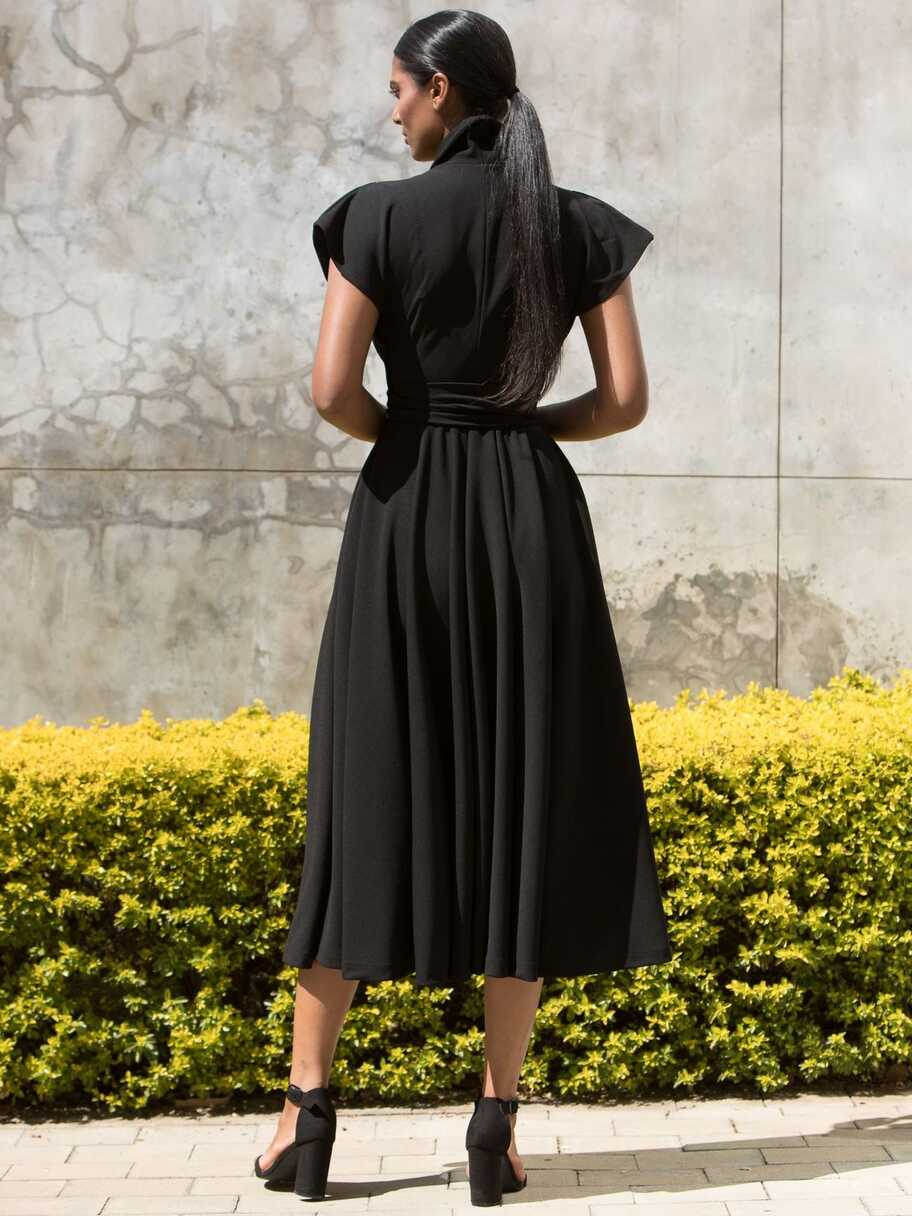 Black Stretch Midi Length Wrap Dress, ERRE | South Africa| Equilibrio