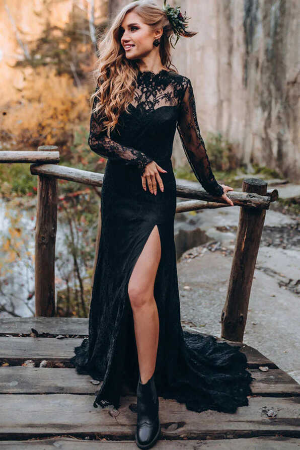 Black Sweetheart Long Sleeves Lace Backless Wedding Dresses WD673 ...