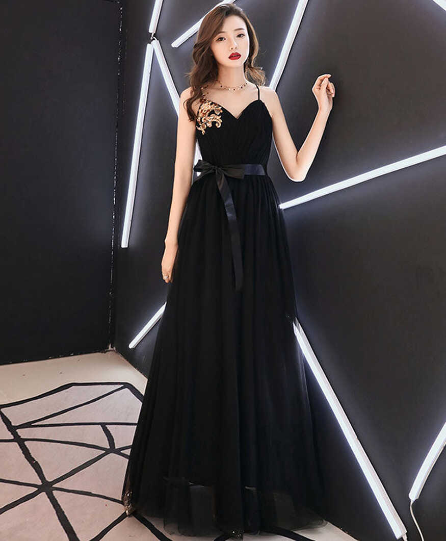 Black Sweetheart Tulle Long Prom Dress, Black Tulle Evening Dress ...