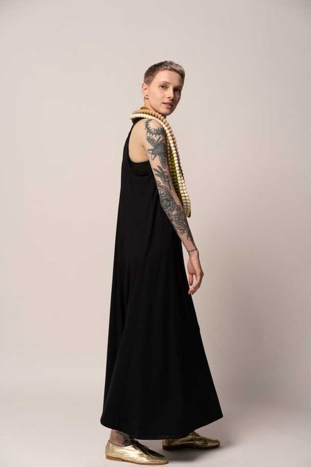 Black Tank Maxi Dress, Sleeveless High Neck Loose Dress, Sexy Open ...