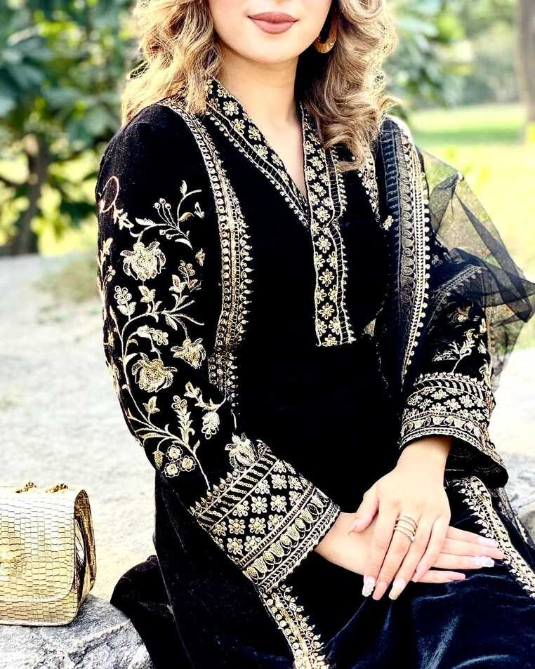 Black Velvet with Zari Embroidery Work Pakistani Suits In Sale ...