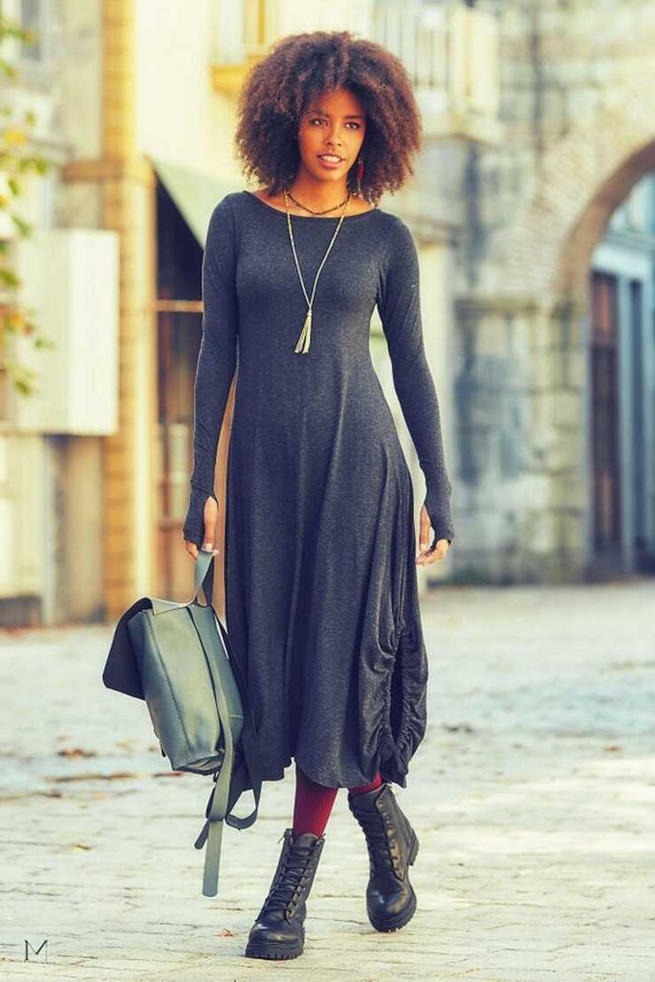 Black Winter Dress, Gypsy Clothes, Long Sleeve Dress, Boho Maxi ...