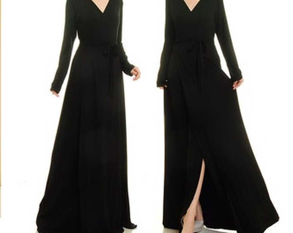 Black Wrap Dress Long Sleeve Black Cocktail Dress Evening Dress ...