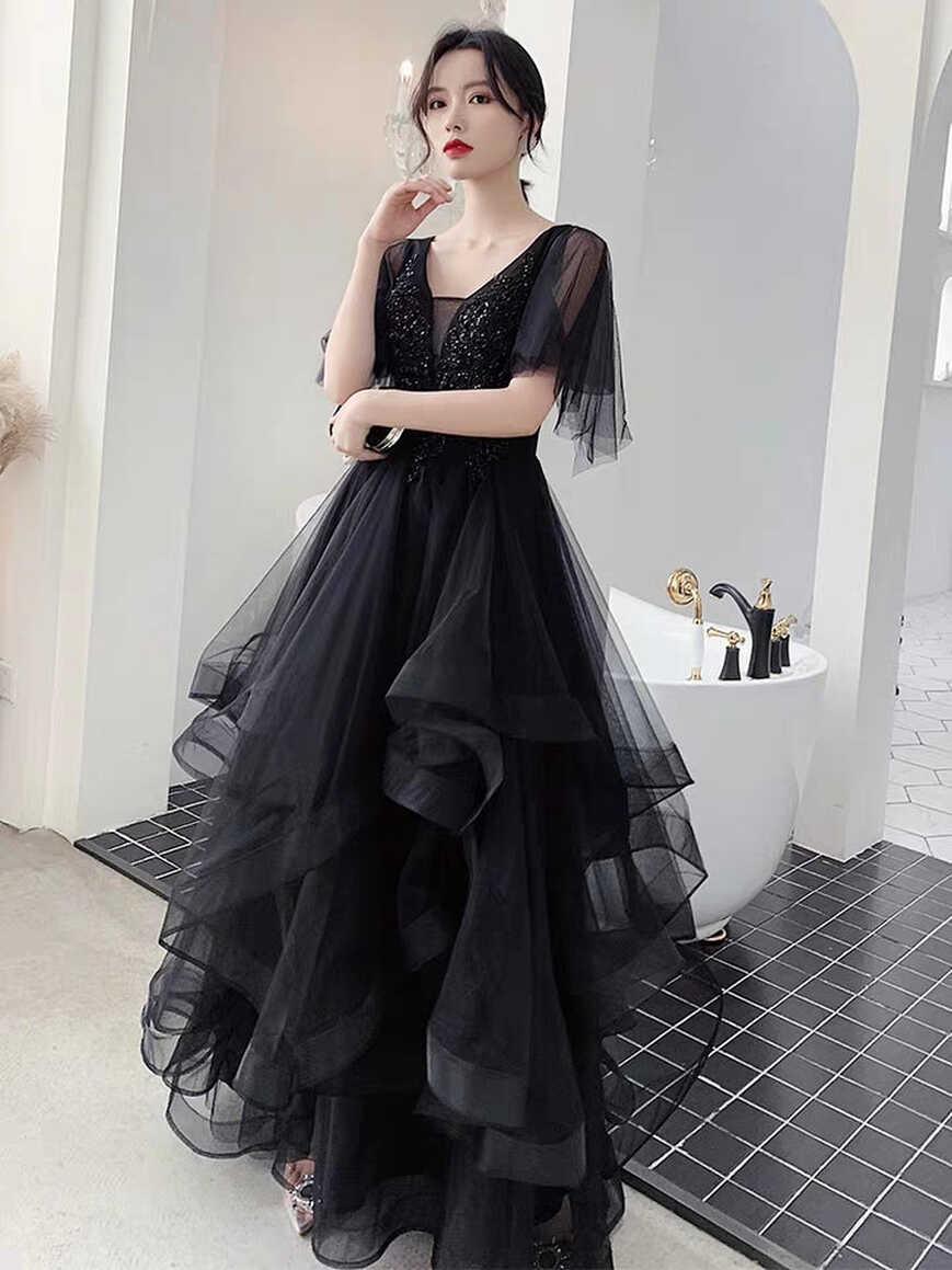 Black banquet evening dress dress big temperament high texture gas ...