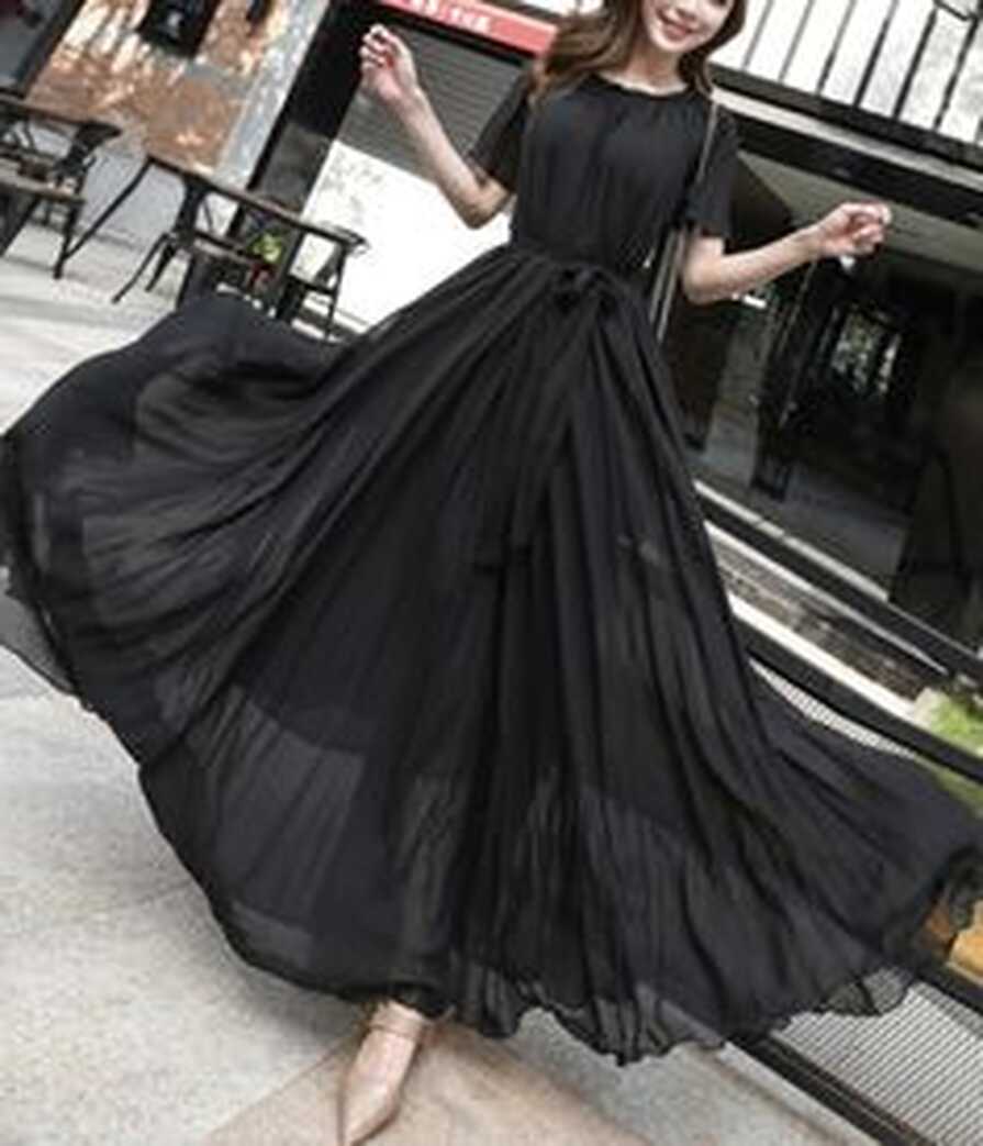 Black chiffon long dress women&#39;s dress