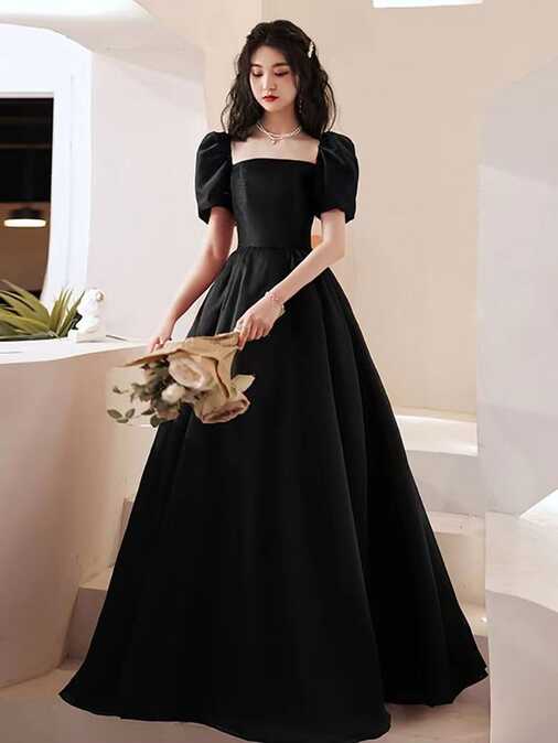 Black evening dress, new style satin prom dress,princess birthday ...