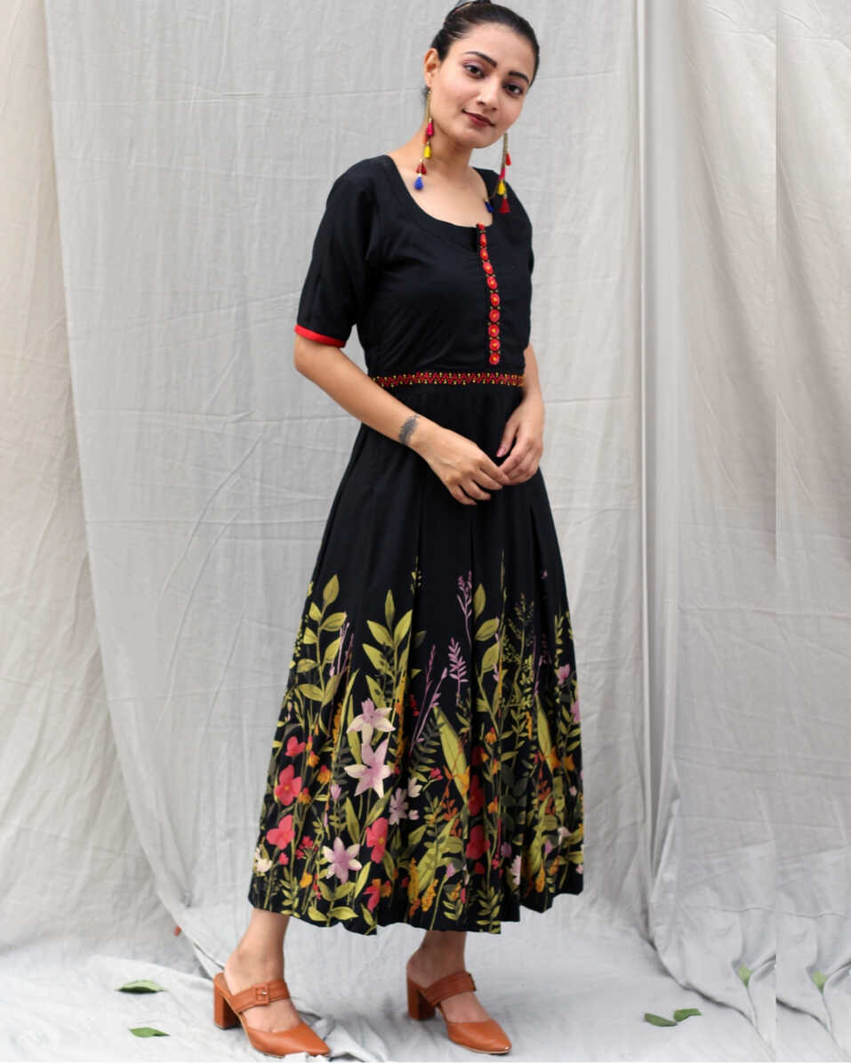 Black floral embroidered dress by Anecdotes | The Secret Label