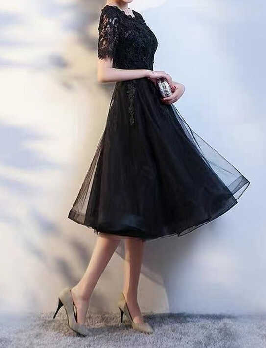 Black lace appliques knee length formal prom dress – Anna&#39;s ...